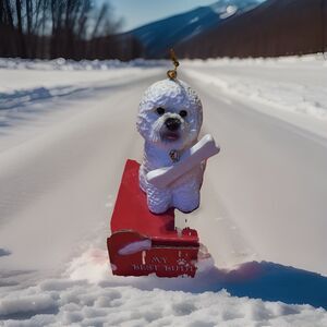 BICHON FRISE w/ Bone White Dog Ornament MY BEST BUDDY  2.5" New